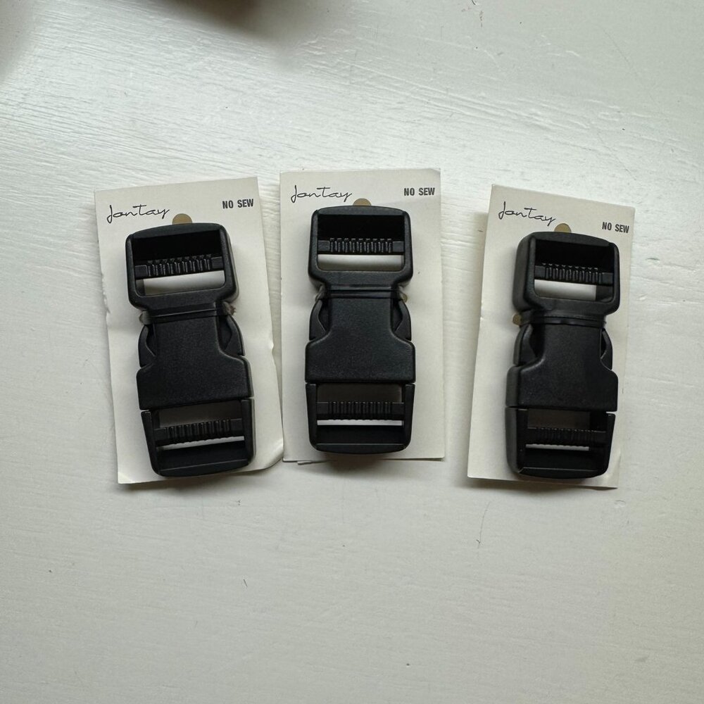 No-sew side-release plastic buckles--3 inches x 1 inch--total of 3 buckles